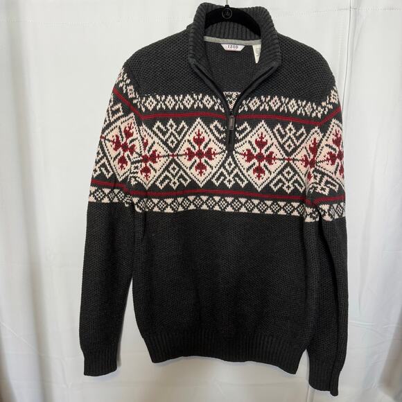 HOST PICK! 🎉🎉🎉 IZOD Men’s Fair Isle 1/4 Zip Sweater Large Knit Pullover Nordic - Picture 2 of 6